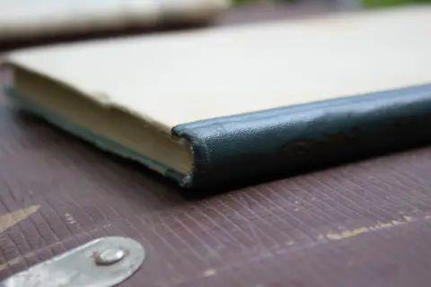 Фактурный тканевый корешок старой сине-зелёной книги