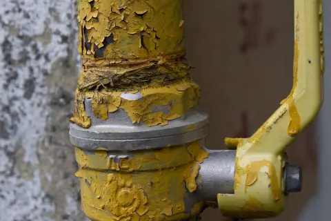 Plastered brick wall with gas pipe, фото 13